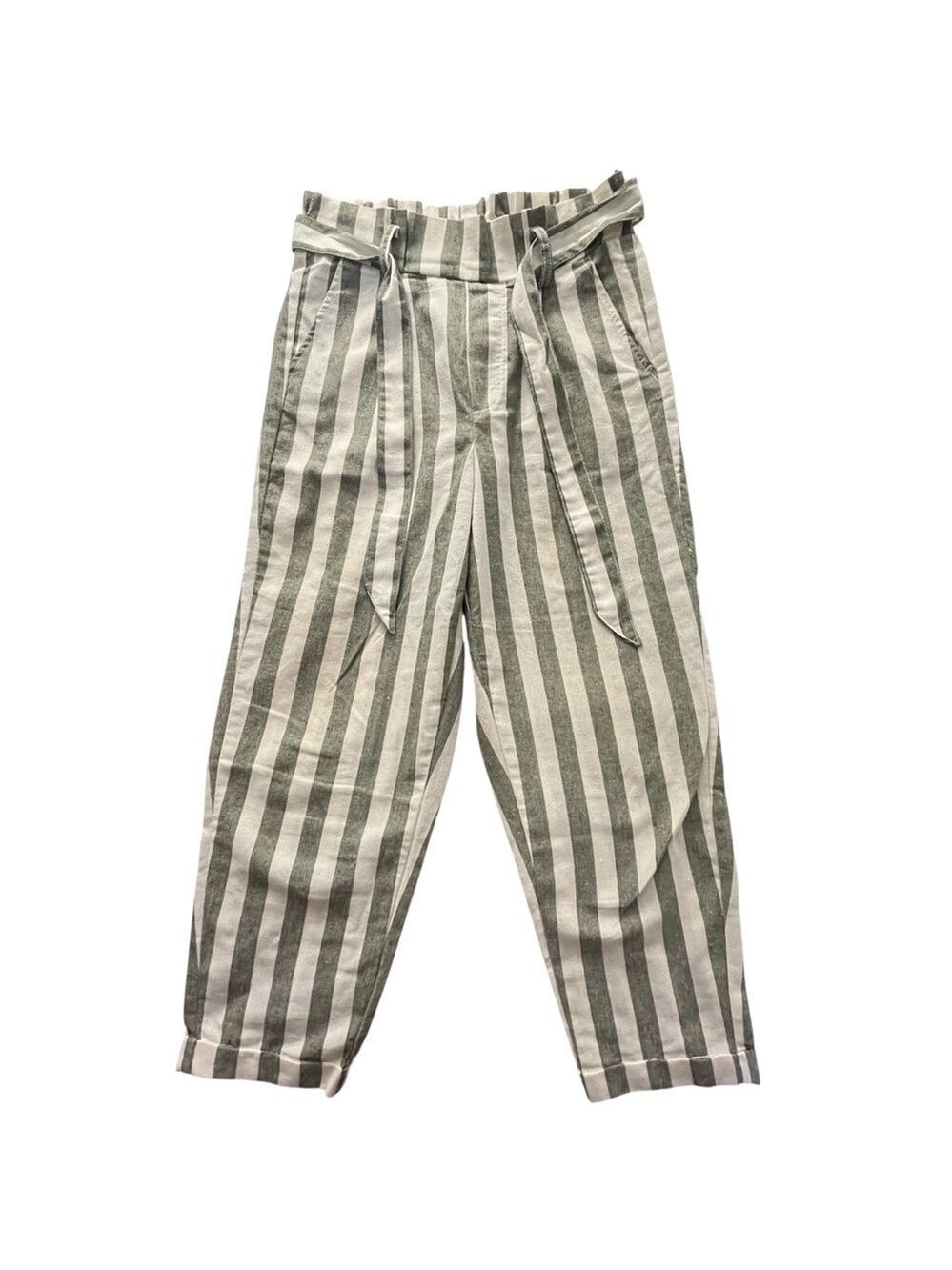 Cisono Linen Collection Striped Paperbag Waist Ankle Pants S